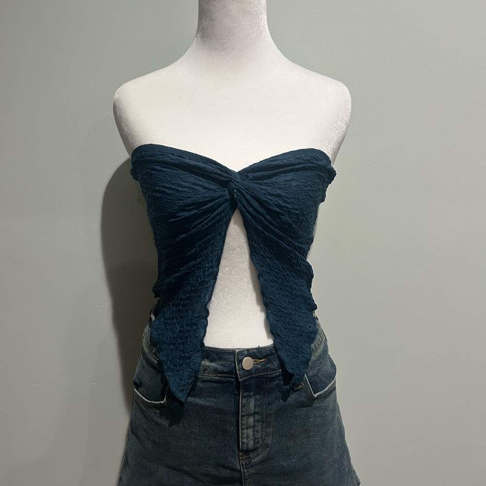y2k teal butterfly tube top